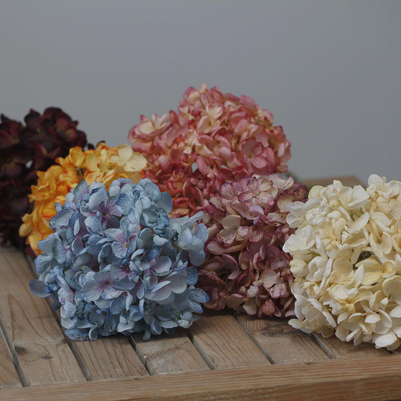 Blummen, grouss Hortensien mat verbranntem Rand, Retro Uelegmolerei, Hochzäitsdekoratioun fir doheem an Hoteler, Blummenkonscht_voghion.com