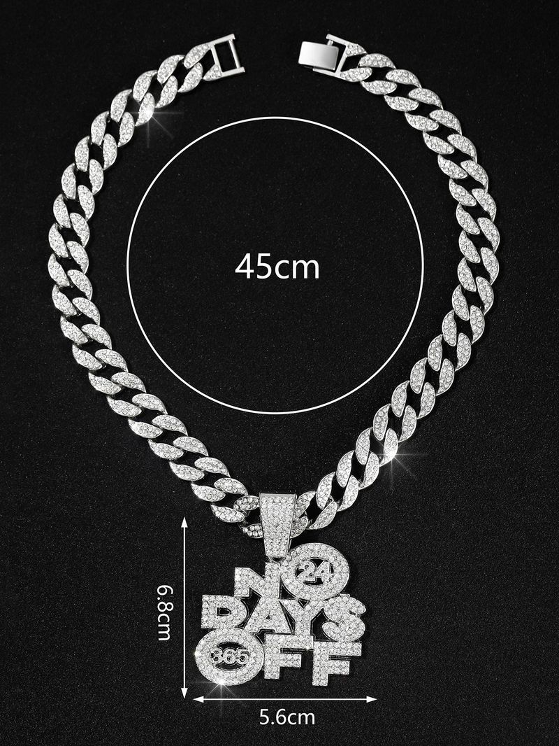 Hip Hop Letters NO DAYS OFF Necklace 24 Cuban Chain Decoration Alloy Number 365 Pendant_voghion.com