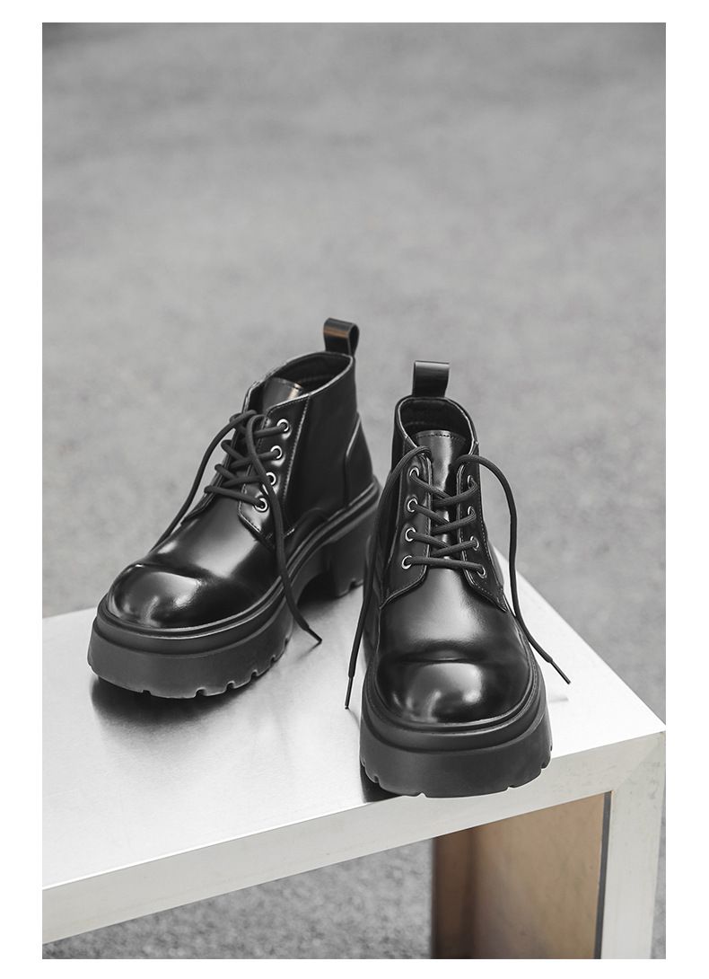Lace-up High-top Thick-soled Heightening Men's Boots Fleece Short Boots Tooling Boots Martin Boots_voghion.com