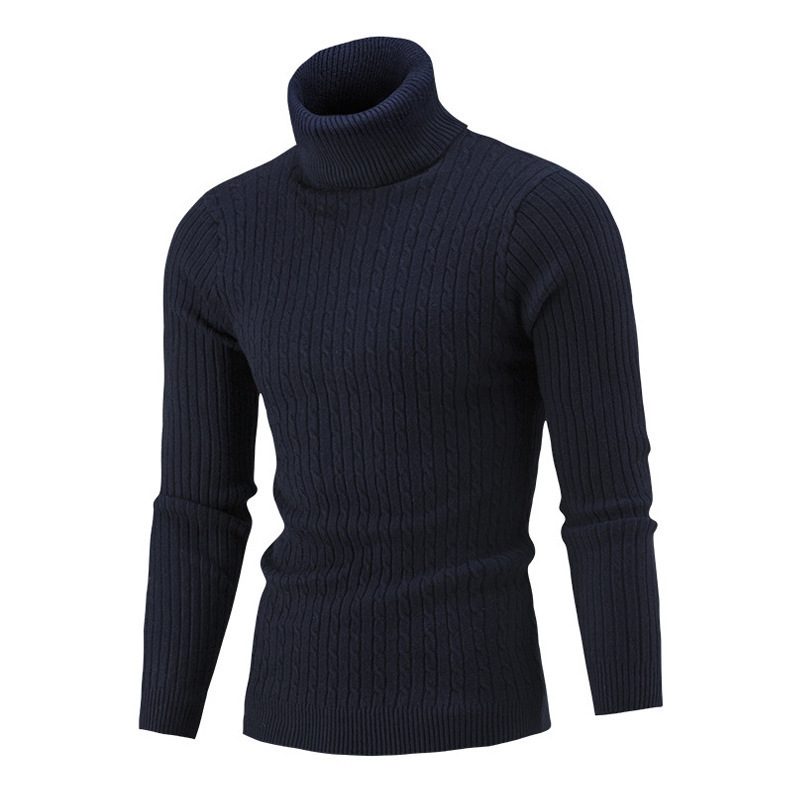 Camicia in maglia a maniche lunghe con collo alto invernale da uomo Camicia base in maglia a collo alto casual tinta unita da uomo_voghion.com