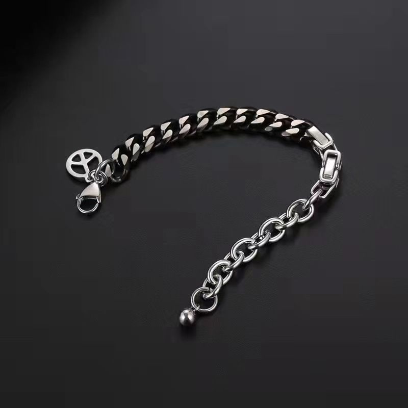 Bracciale in acciaio al titanio anti-guerra con catena cubana, da uomo, patchwork unico, accessorio di moda alla moda per donna_voghion.com