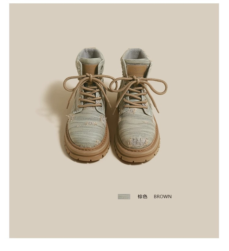 Ruoji cizme Martin cu talpă groasă, cizme scurte respirabile pentru femei, cu talpă groasă, retro din denim, secțiune subțire_voghion.com