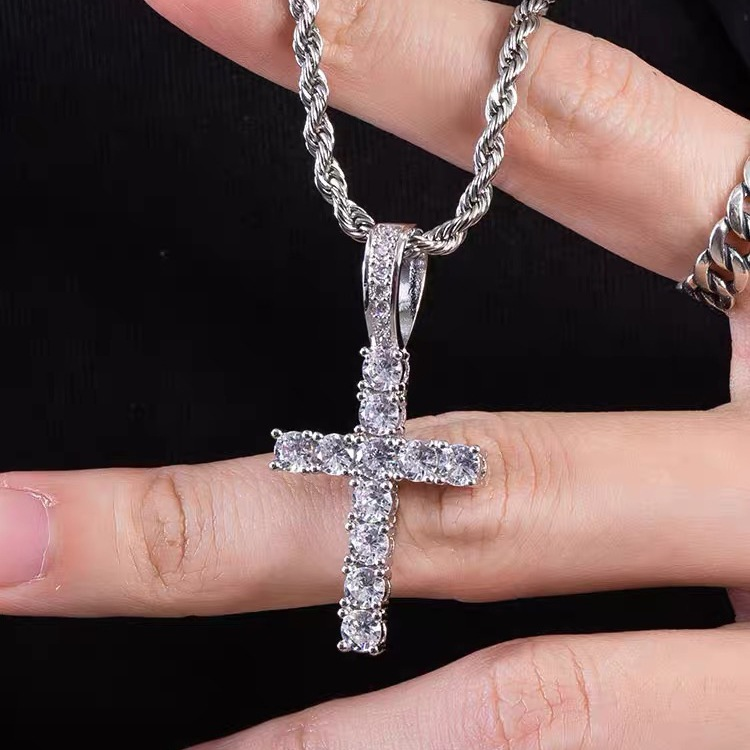 Collana con croce in acciaio al titanio tempestata di diamanti, gioiello da uomo, hip hop, semplice, alta_voghion.com
