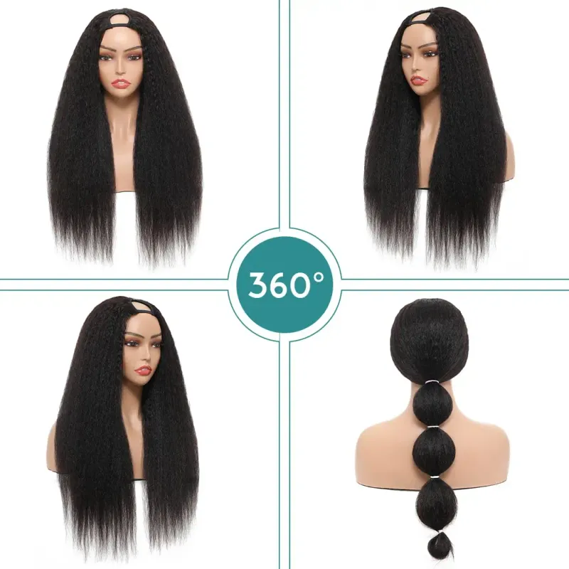 Peluca de cabello humano con parte en U, pelucas rizadas y rectas para mujeres, 250 % brasileño, Yaki, pelucas con clip hechas a máquina, cabello Remy_voghion.com