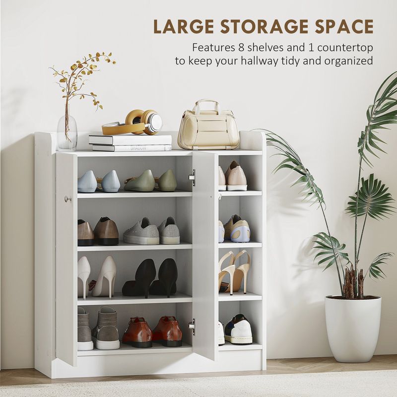HOMCOM Shoe Storage Cabinet Footwear Rack Stand W/Adjustable Shelves White_voghion.com