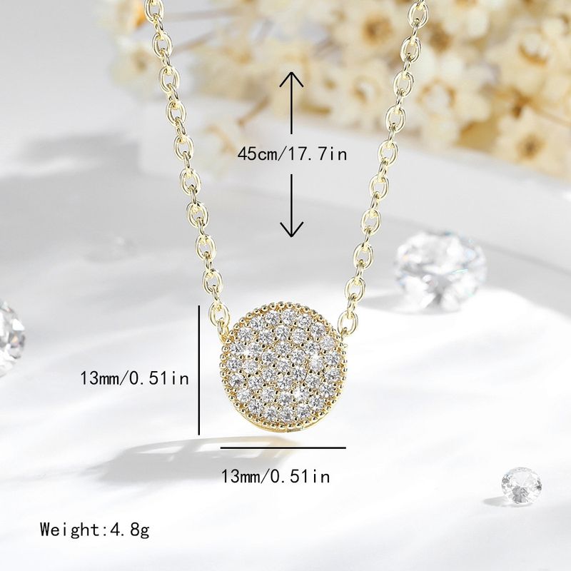 Women's Jewelry Selection 14K Necklace Copper Gold Plated Zirconium O Shaped Chain Round Pendant Fashion Geometric Classic Style Jewelry_voghion.com