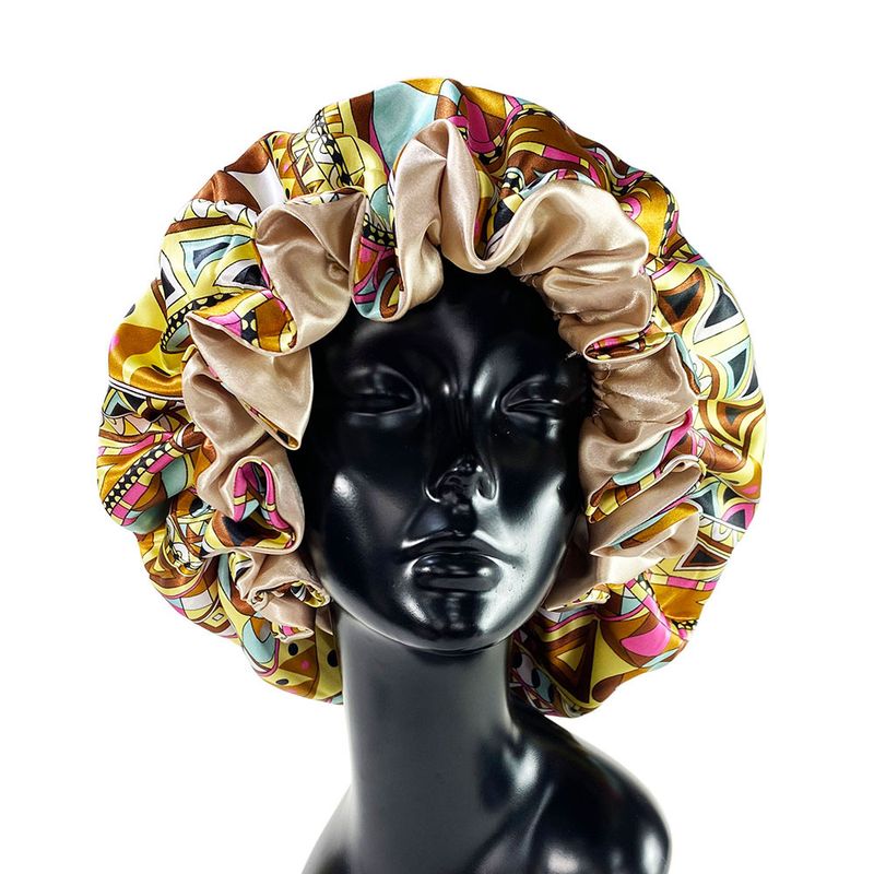 Berretto da notte alla moda a doppio strato con stampa vegetale per donna Berretto da notte a doppio strato e berretto per capelli_voghion.com