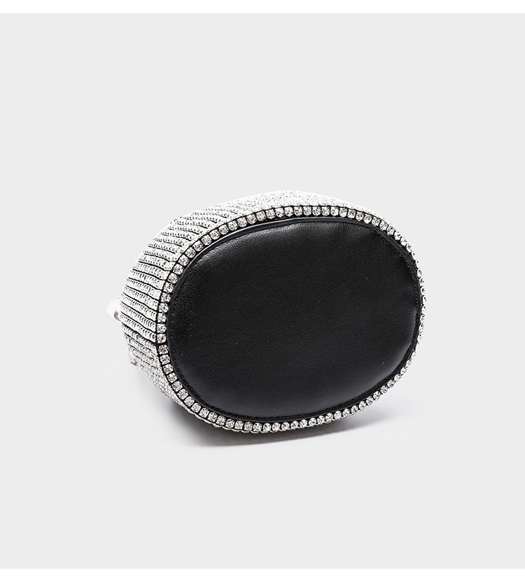 Borsa a secchiello da donna, borsa a secchiello con diamanti, borsa a tracolla obliqua da donna con frange di diamanti e catena termoretraibile_voghion.com