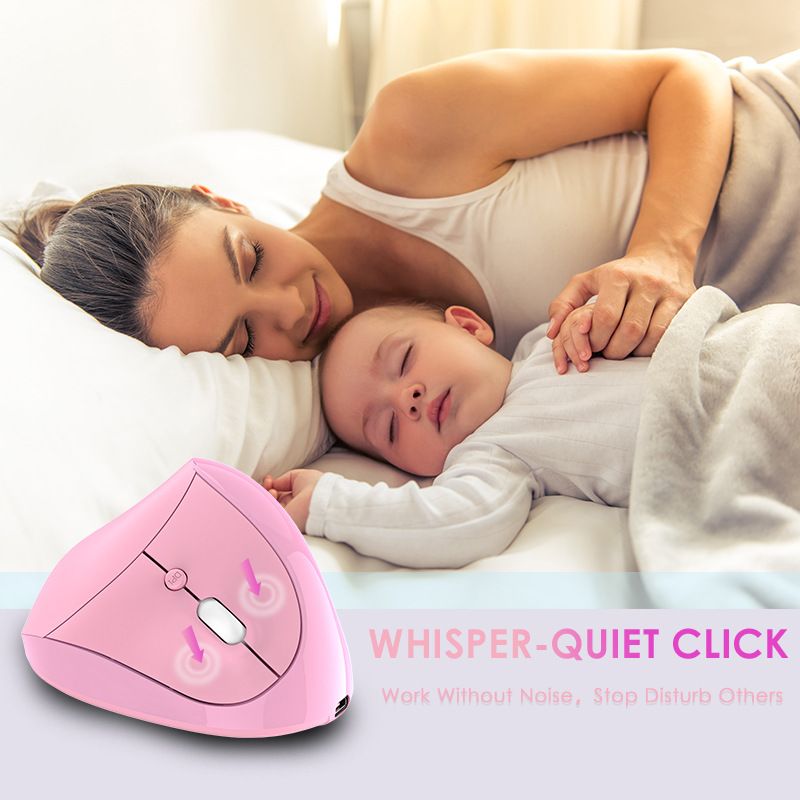 Mouse vertical ergonômico – sem fio 2.4G, 1600 DPI, programável com 6 teclas, recarregável/bateria, clique silencioso (preto/prata/rosa)_voghion.com