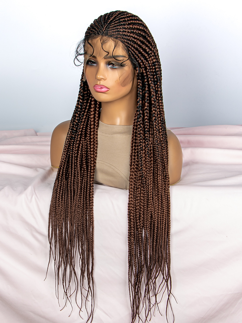 9*6 front lace braid wig head set 200% density hand woven braid head set full head thin braid separated from the middle shape natural fashion_voghion.com