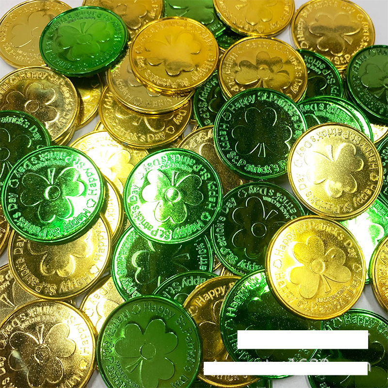 5/150pcs St. Patrick's Day Irish shamrock plastic gold coin game raffle chips toy coin props decoration_voghion.com