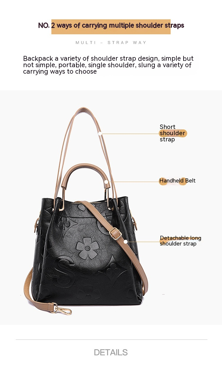 Borsa da donna in rilievo Borsa a secchiello diagonale retrò europea e americana di grande capacità_voghion.com
