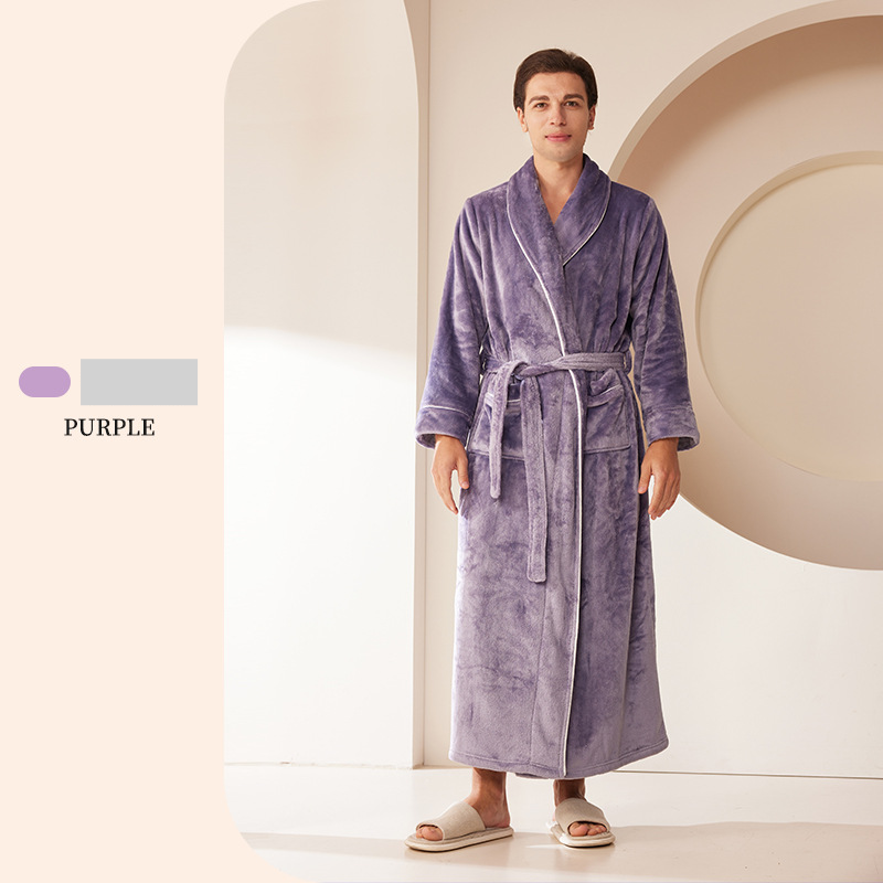 End Of The Year Ins Flannel Robe Men's Simple Large Size Coral Fleece Couple Bathrobe Women Autumn And Winter Long Thick_voghion.com