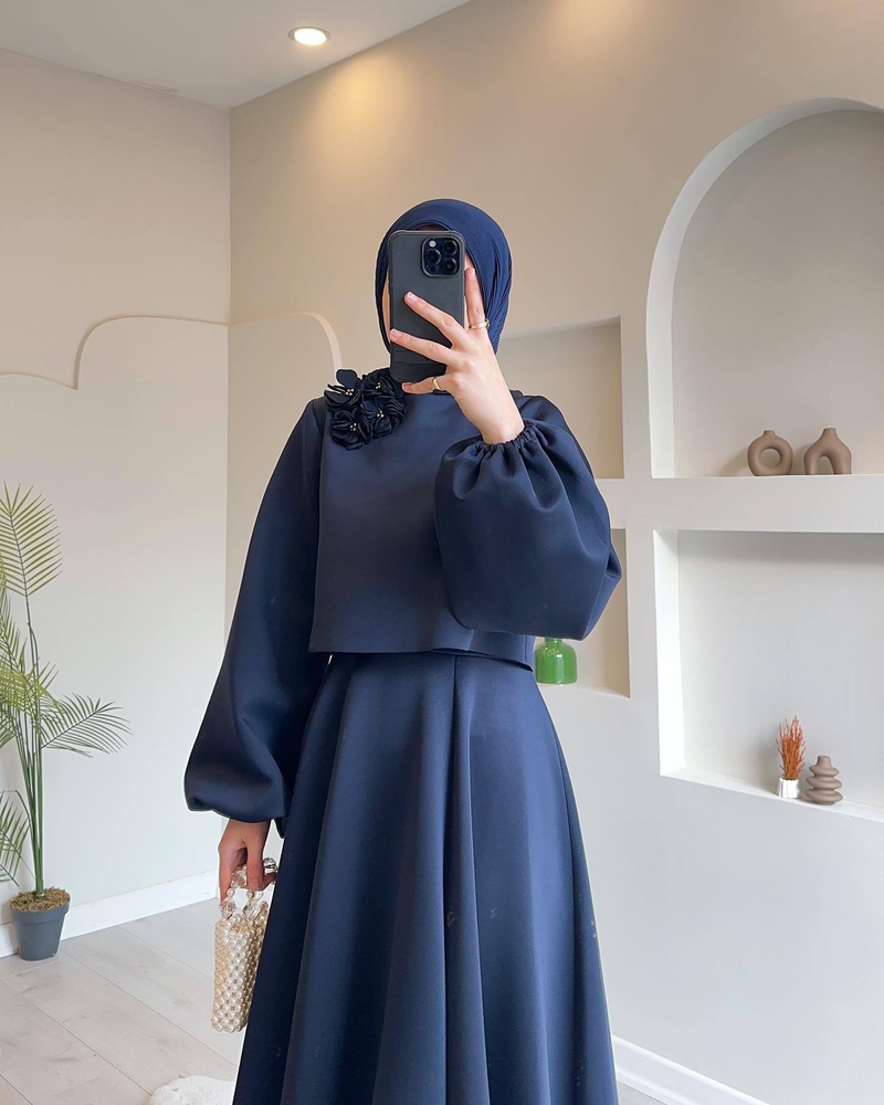 Midden-Oosten Dubai Spot 2024 Nieuwe mode Losse lantaarn Lange mouwen bloemen top jurk Dames rok Tweedelige set_voghion.com
