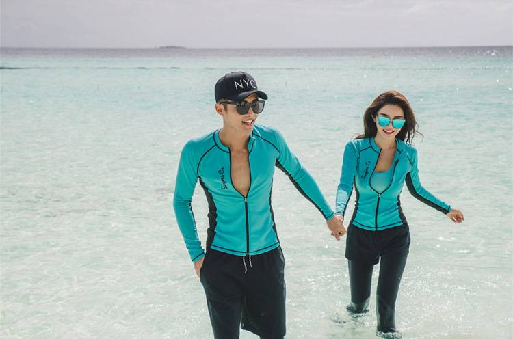 Combinaison de plongée deux pièces, fermeture éclair à séchage rapide, protection solaire contre les méduses, maillot de bain à manches longues, combinaison de surf, ensemble couple_voghion.com