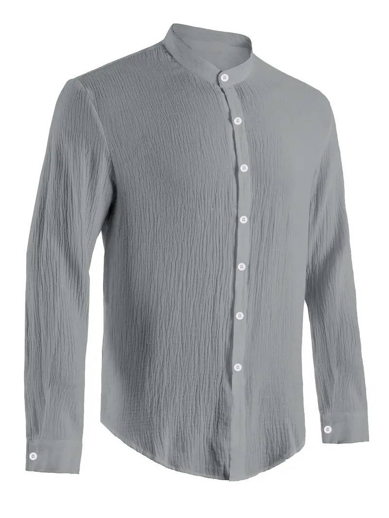 Einfarbiges Rundhalshemd für Herren im Herbst – Hochwertige Baumwollmischung mit modernem minimalistischem Design_voghion.com