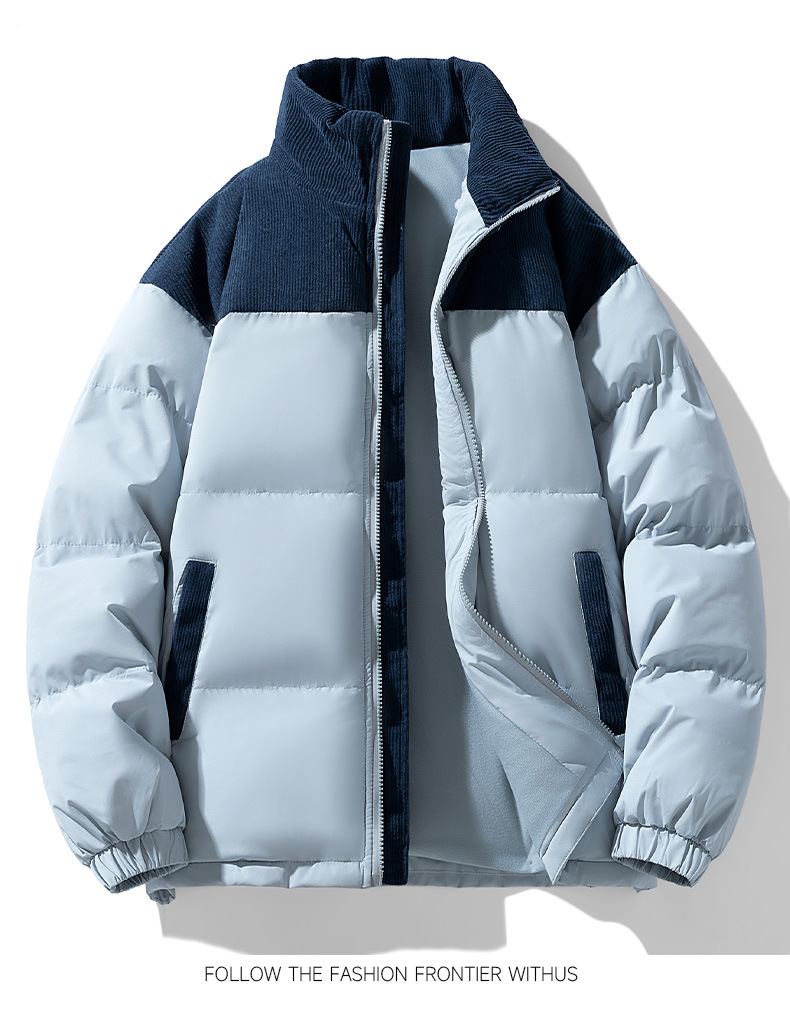Unisex Winter Cord Wattierte Jacke - Verdickter warmer Mantel mit Stehkragen, Farbblock-Design, lockere Passform für Männer und Frauen_voghion.com