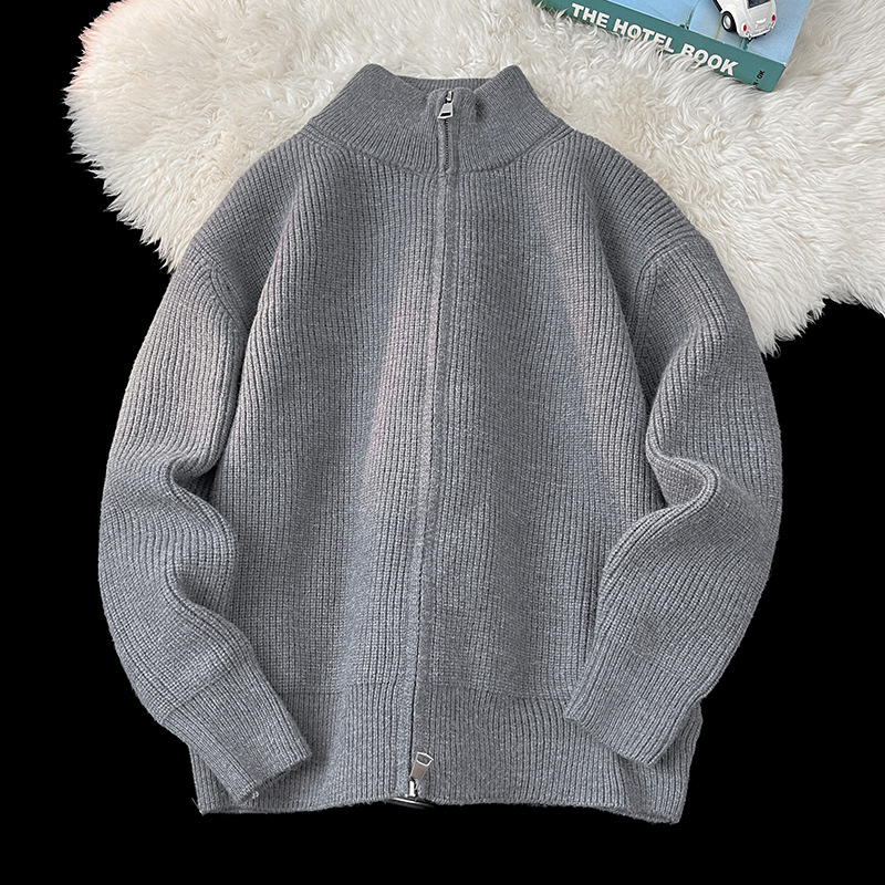 Men's Clothing Sweater Lazy Style Knit Cardigan - Oversized Casual Sweater With Semi-Turtle Neck, Trendy Fall Winter Pullover (Grey, Black)_voghion.com