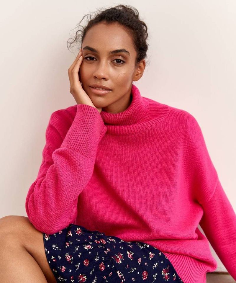 Pull oversize à col montant pour femme – Haut en tricot doux et confortable de couleur unie (vêtement décontracté basique pour l'automne et l'hiver)_voghion.com