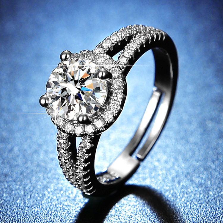 Simulated Mo Sang stone round bag 1 carat female double row diamond nail ring Kwai live broadcast_voghion.com