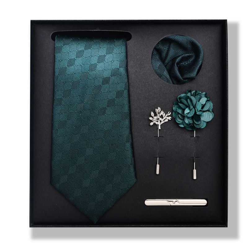 Set da uomo alla moda in tinta unita a righe con anacardi, confezione regalo da 6 pezzi, set con corsetto con fermacravatta e sciarpa quadrata_voghion.com
