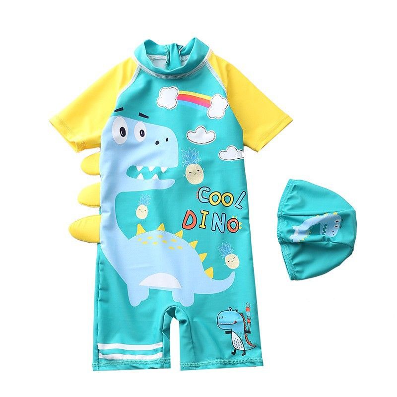 Traje de baño para niños de una pieza con capucha de dinosaurio, traje de baño de manga larga para playa, protector solar, traje de baño de aguas termales para bebés_voghion.com