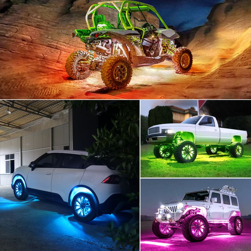Multicolor Rock Lights Underglow For Trucks 4/6/8/10/12 Pods App Control 12V Off-Road Light Kit Jeep UTV SUV ATV RZR_voghion.com