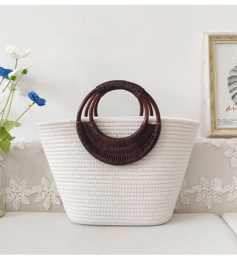 Rattan Griff Retro Mond Stroh Tasche Große Kapazität Baumwolle Seil Gewebt Tasche Ins Neue Modelle_voghion.com
