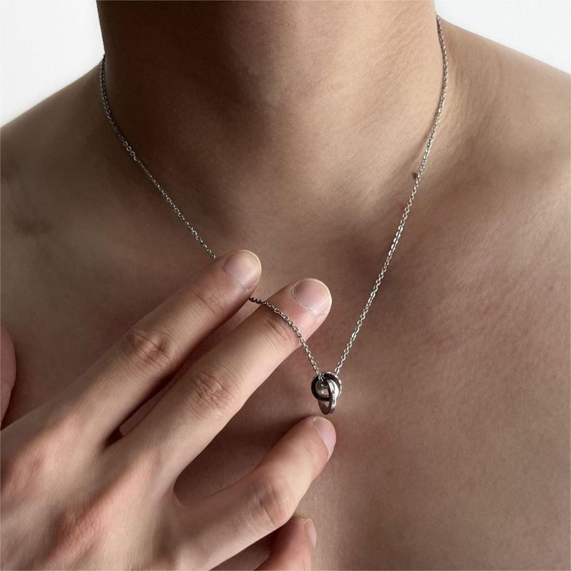 Trendy Brand Double Ring Necklace For Men And Women, Hip-Hop Niche Design, High-End Feel, Versatile Sweater Chain With_voghion.com