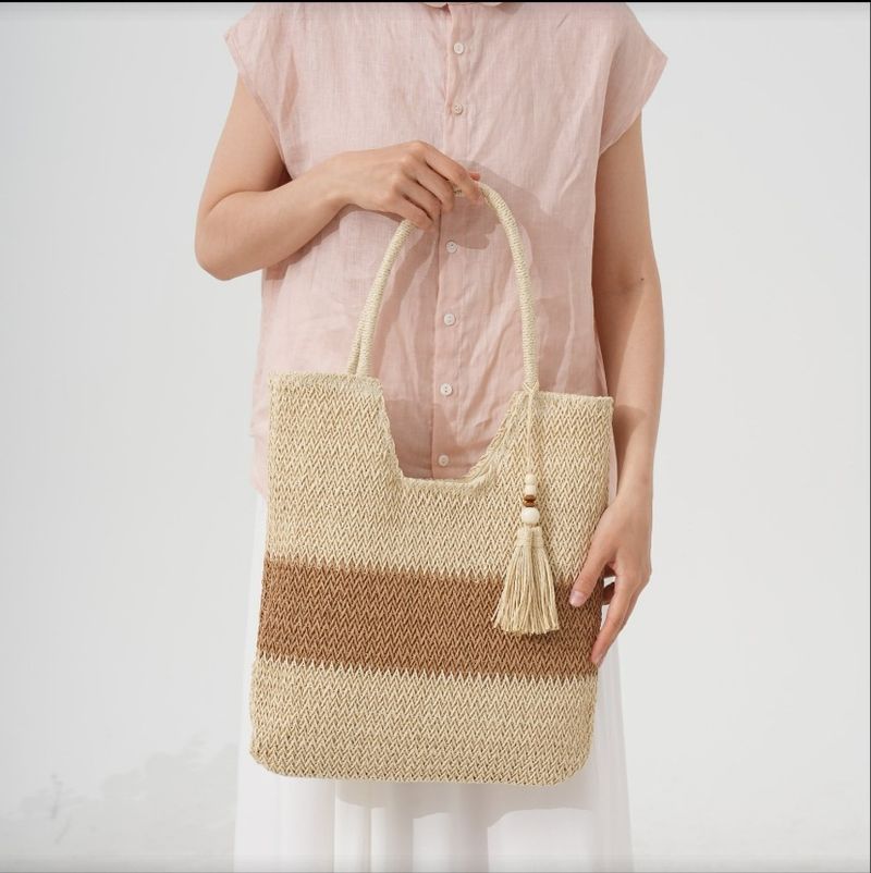 2025 Sommer Neue Colorblocking Stroh Damen Schulter Achseltasche, Handtasche, Urlaub Stil Strand Tasche Einkaufstasche_voghion.com