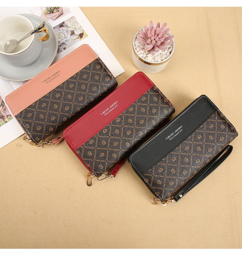 New style ladies double pull wallet color matching clutch bag card holder summer versatile fashion coin purse female mobile phone bag large capacity_voghion.com