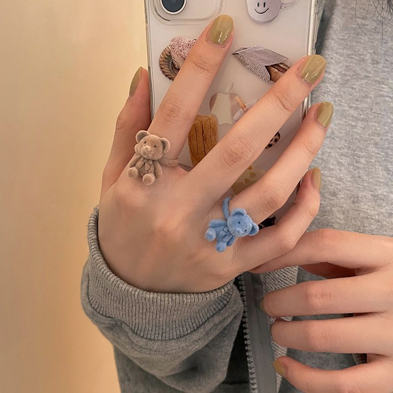 Mode schattige beer open voor vrouwen cking beren ringen meisjes verstelbare cartoon handgemaakte pluche strik vinger ring sieraden cadeau_voghion.com