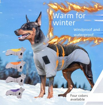 New dog clothes autumn and winter reflective waterproof puppy clothes thickened dog four-legged pet cotton-padded jacket wholesale_voghion.com