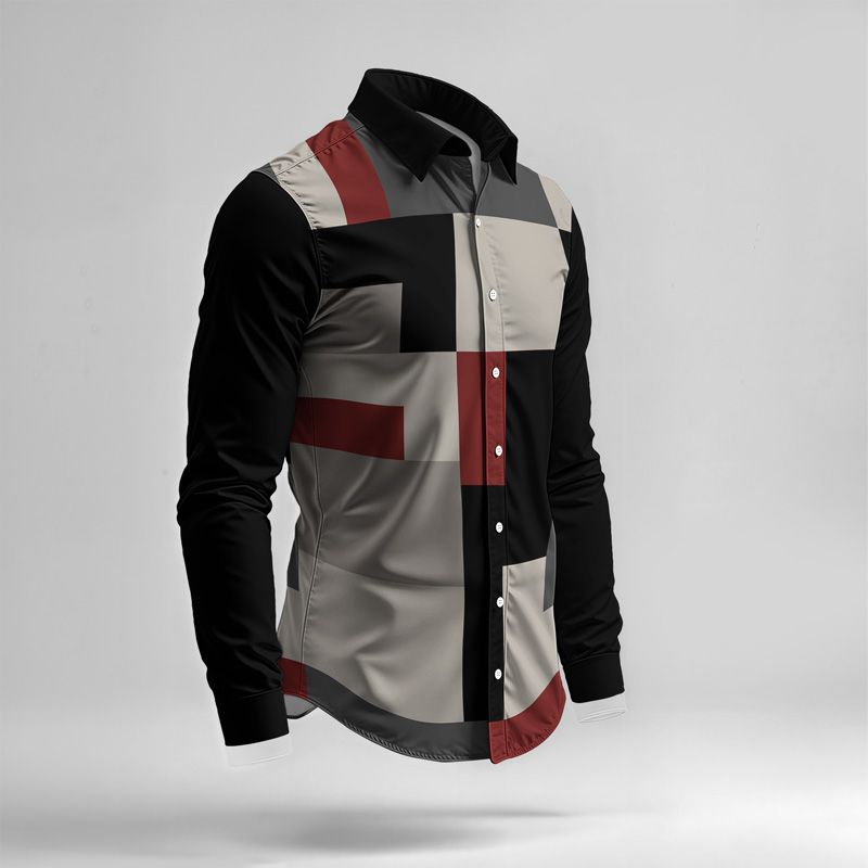 2025 Spring Summer Men Shirt Set Geometry Print Fashion Simple Two Piece Set Mens Gradient Lightweight Party Long Sleeves Suit_voghion.com