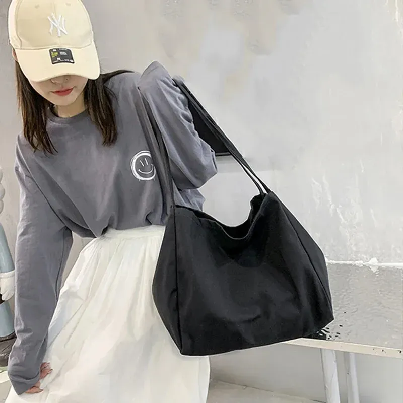 Lässiger Canvas-Shopper mit großer Kapazität, hochwertige, umweltfreundliche, wiederverwendbare Einkaufshandtasche für Damen, Reise-Umhängetaschen für den Alltag_voghion.com