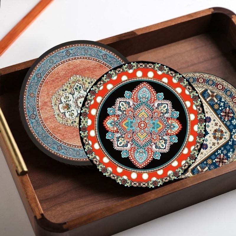 Placemat Bohemian Nordic Style Coaster Table Rubber Water Absorbent Non-Slip Insulation Bowl Plate Mat Heat Resistant_voghion.com