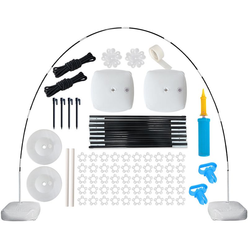 Kit arco di palloncini – Forme a cuore e a cerchio con base ad acqua, aste in fibra di vetro e picchetti da terra (diversi stili: base esagonale/rotonda, cornice nera/bianca)_voghion.com