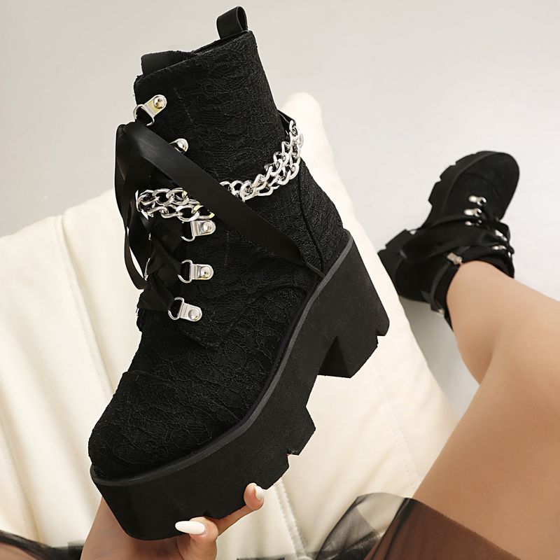 Nuovi stivali corti con tacco alto, con suola spessa, in pizzo e cerniera, taglia 40-43, grandi dimensioni_voghion.com