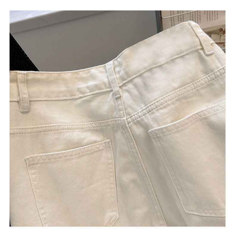 Damenbekleidung Neue weiße, lockere Jeans für Frauen, schlanker und kaschierender, birnenförmiger Körper, alles passend zu weiten, geraden Hosen_voghion.com