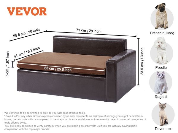VEVOR Pet Sofa, Dog Couch for Medium-Sized Dogs and Cats, Soft Leather Dog Sofa Bed, 110 lbs Loading Cat Sofa, Black_voghion.com