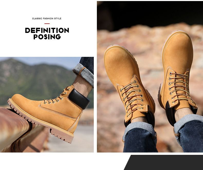 Bottes de travail montantes imperméables pour hommes et femmes – Bottes Martin en cuir véritable avec semelle antidérapante, bottes d'hiver unisexes pour l'extérieur et les loisirs_voghion.com