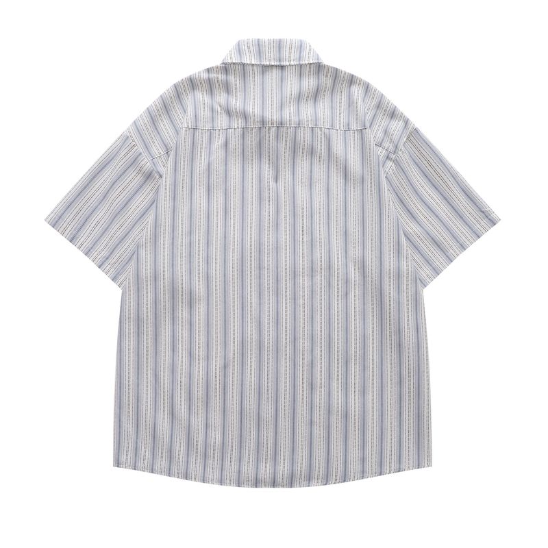 Fun Dog Embroidered Striped Short For Men And Women Street Trendy Loose Couple Half Sleeve Shirt_voghion.com