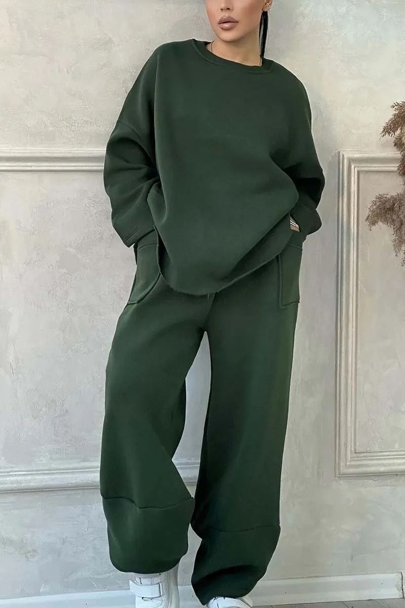 Damenbekleidung Herbst und Winter lässig locker Rundhals Langarm Pullover Hose Anzug_voghion.com