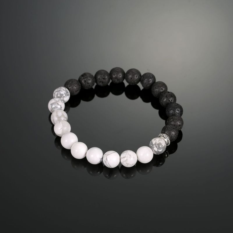 New Style Online Celebrity Einfaches, vielseitiges Herren-Vulkangestein, weiße Kiefer, schwarze und weiße Perlen, Handschmuck, Persönlichkeit, Yin und Yang, Paar-Armband_voghion.com
