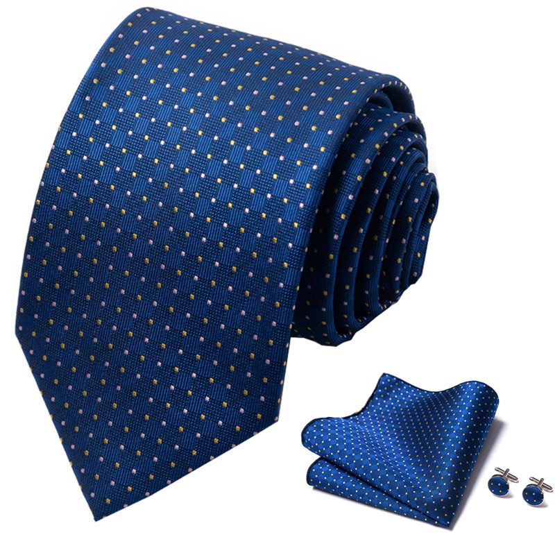 Corbata de seda de poliéster de alta calidad unisex para hombre, corbata formal de color sólido, bolsillo, toalla, gemelos, juego de jacquard_voghion.com