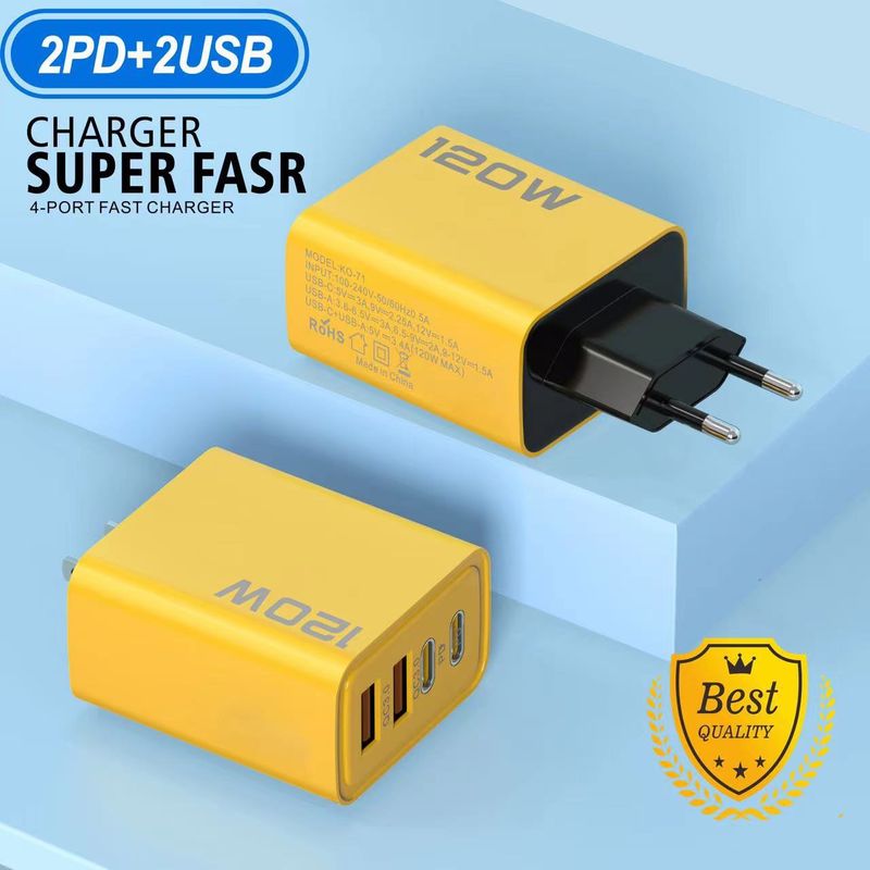 120W Dual PD+dual USB Charger Suitable For Apple 15 Huawei Phone Dual Type C Intelligent Fast Charging Head_voghion.com
