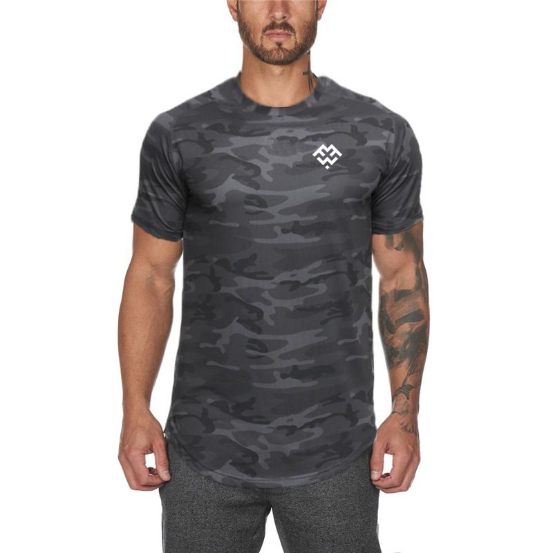 Summer Men's Fitness Exercise Fan Color Top Slim Fit Short Sleeve Men's Sports T-shirt_voghion.com