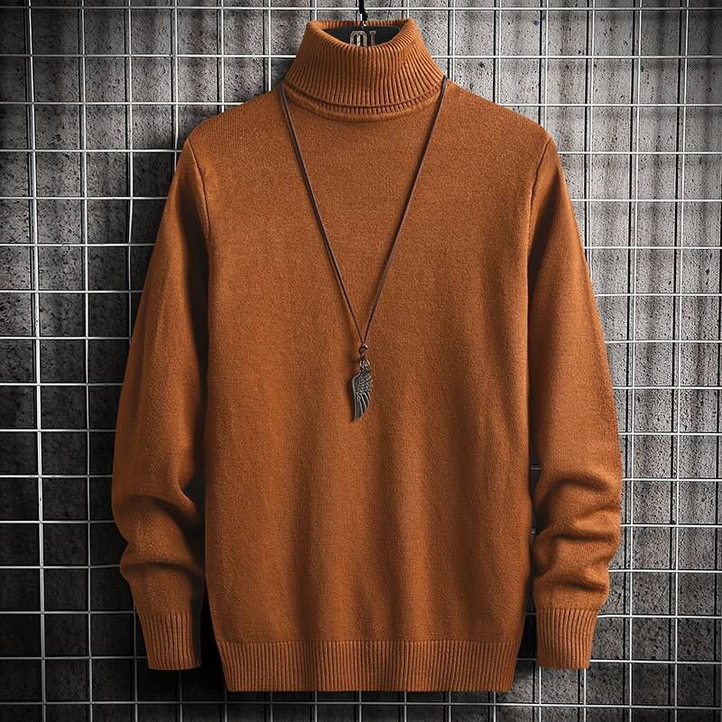 Abbigliamento maschile Autunno e inverno Collo alto Collo mezzo alto Slim Fit Plus Velluto Spesso Caldo Intimo Maglia Base Maglione di lana_voghion.com