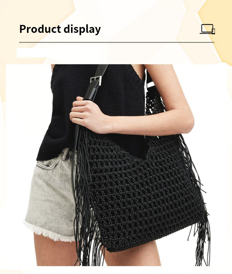 Borsa a mano da donna, borsa in paglia con nappa, piccola borsa intrecciata cava, borsa tote monospalla da donna, borsa da donna alla moda_voghion.com