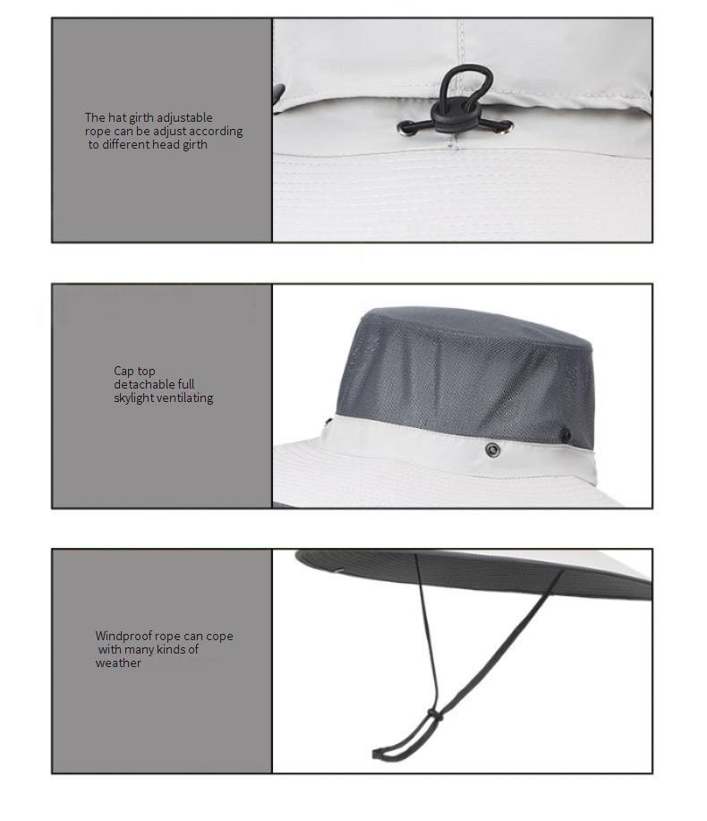Detachable Top Mesh Fisherman Hat - UPF 50+ Sun Protection For Men & Women - Western Style With Foldable Brim_voghion.com